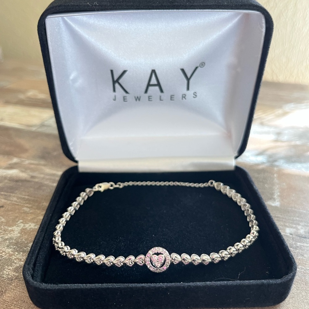 2 Day Sale! Kay Jewelers Diamond Heart Link Anklet 1/2 ct tw Sterling Silver! - Picture 3 of 13